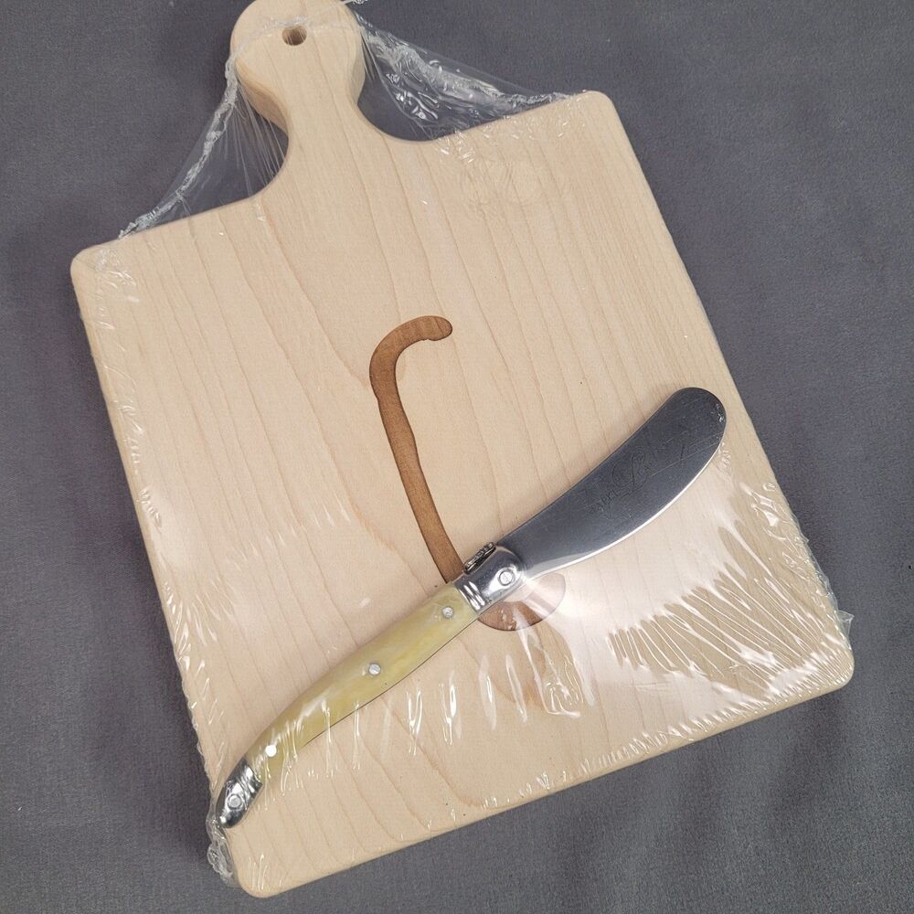 Maple Leaf Cheese Board and Ivory Look Handle Knife initial C 6x6.5"